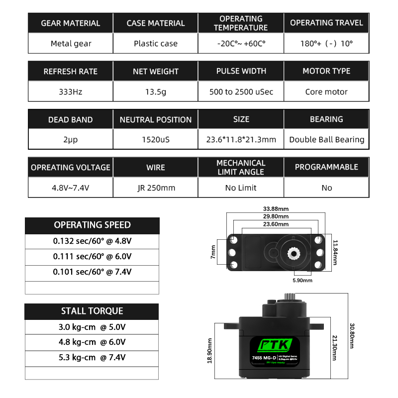 PTK 7455MG-D servo 12g Digital – обзор и цена Rc Helicopter Servo